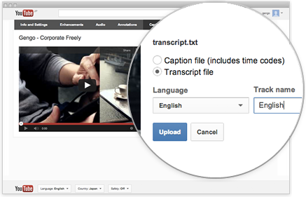 YouTube video upload transcript file